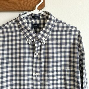 J. Crew Slim Cotton Linen Gingham Long Sleeve Button Down Shirt Blue Mens XL